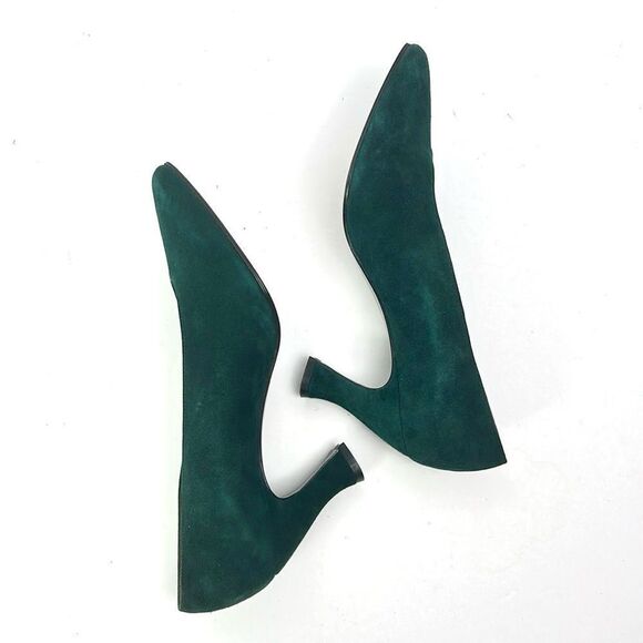 New Stuart Weitzman Green Suede Heels Pumps Gold Tone Leather Lining US 8 B - Picture 6 of 12